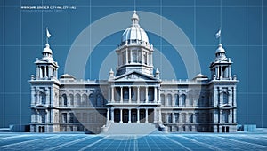 3d wireframe render of a city hall architecture abstra ai generated