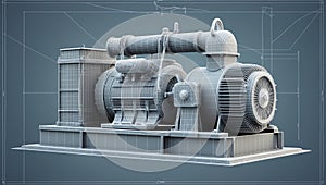 3d wireframe render of a electric generator architectu ai generated