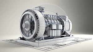 3d wireframe render of a electric generator architectu ai generated