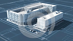 3d wireframe render of a hospitals architecture abstra ai generated