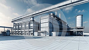 3d wireframe render of a industrial factory architectu ai generated
