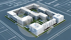 3d wireframe render of a mixeduse complex architecture ai generated