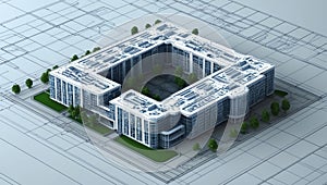 3d wireframe render of a mixeduse complex architecture ai generated
