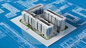 3d wireframe render of a mixeduse complex architecture ai generated