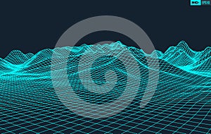 3D Wireframe Terrain Wide Angle EPS10 Vector