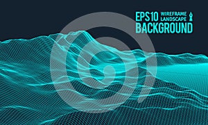 3D Wireframe Terrain Wide Angle EPS10 Vector