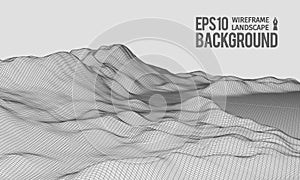 3D Wireframe Terrain Wide Angle EPS10 Vector