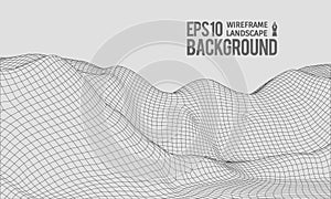 3D Wireframe Terrain Wide Angle EPS10 Vector