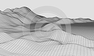 3D Wireframe Terrain Wide Angle EPS10 Vector