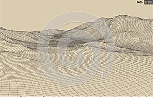 3D Wireframe Terrain Wide Angle EPS10 Vector