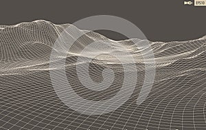 3D Wireframe Terrain Wide Angle EPS10 Vector