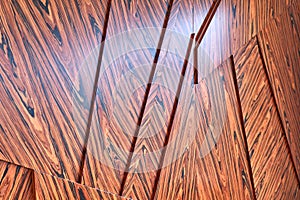 3D wood wall panels. Wood veneer wall panels with geometric shapes. Rosewood reconstituted veneer
