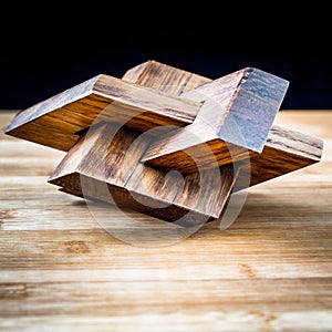 3d wooden object made of embedded polygons photo