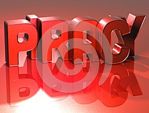 3D Word Piracy on red background