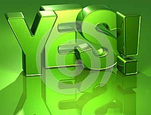 3D Word Yes on green background photo