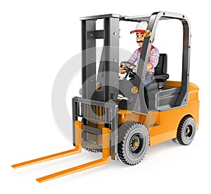 3D Worker driving a forklift unloaded
