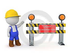 3D Worker and under construction sign