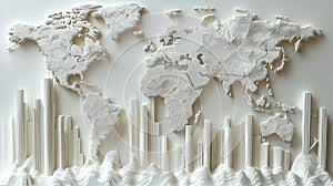 3D World Map with Falling Bars and Waves