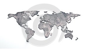 3d world map metal on white background
