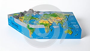 3D World Map Model Showing Global Topography