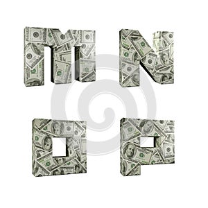 3D wrapped-around dollar banknote alphabet, letters M-P photo