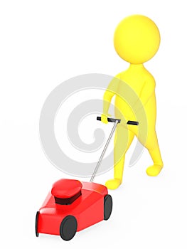 3d yellow character gardener with mover concept