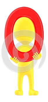 3d yellow character holding a zero number