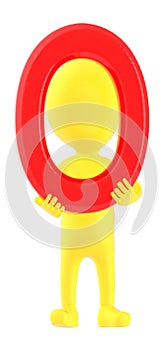 3d yellow character holding a zero number