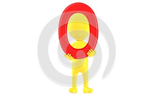 3d yellow character holding a zero number