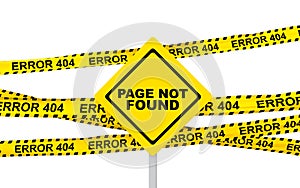 3d yellow error 404 ribbons and sign board