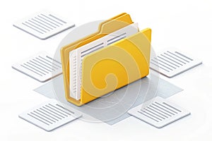 3D Yellow Folder Icon Ã¢â¬' Digital Document Storage on White Background