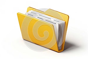 3D Yellow Folder Icon Ã¢â¬' Digital Document Storage on White Background