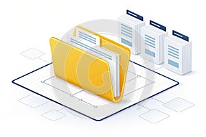 3D Yellow Folder Icon Ã¢â¬' Digital Document Storage on White Background