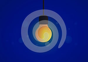 3D yellow light bulb with glowing on deep dark blue background. Symbol of inspiration, solution, ideas , strategy or