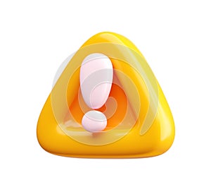 3D Yellow Warning Icon with Exclamation Mark Isolated photo
