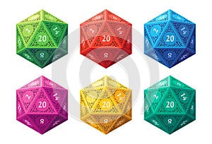 D20 Dice for Board Games, 6 Color Variants