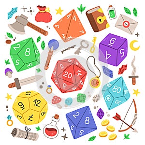 D8 D10 D12 D20 Dice for Board games, RPG dice set for table game vector