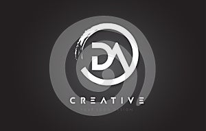 DA Circular Letter Logo with Circle Brush Design and Black Background. photo