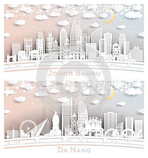 Da Nang Vietnam and Johor Bahru Malaysia City Skyline Set