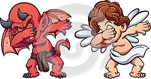 Dabbing cartoon angel and devil photo