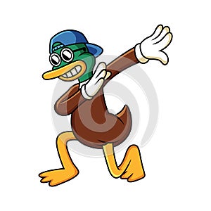 Dabbing cartoon duck. Vector clip art illustration with funny pose