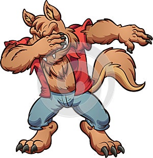 Dabbing cartoon Halloween werewolf