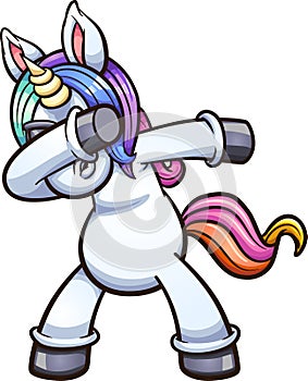 Dabbing cartoon unicorn wearing sunglasses