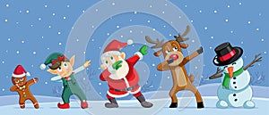 Dabbing Christmas Cartoon Characters Funny Banner