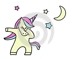 Dabbing Unicorn with stars. Vector Design. dab dance