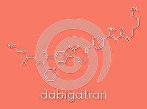 Dabigatran anticoagulant drug direct thrombin inhibitor molecule. Skeletal formula.
