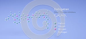 dabigatran molecule, molecular structures, pradaxa, 3d model, Structural Chemical Formula and Atoms with Color Coding