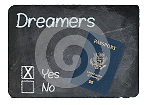 DACA Yes concept using chalk on slate blackboard