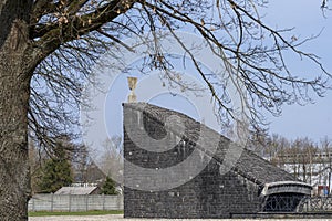 Dachau, Germany - April 2, 2019: Angled view of Jewish Memorial at Concentration Camp. Jewish Memorial at Concentration Camp