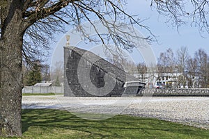 Dachau, Germany - April 2, 2019: Angled view of Jewish Memorial at Concentration Camp. Jewish Memorial at Concentration Camp